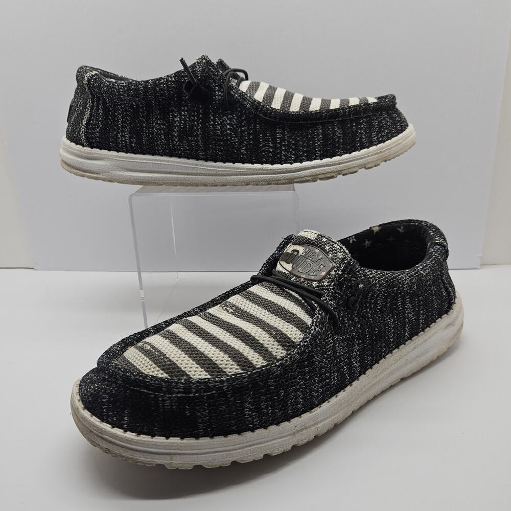 Hey Dude Wally Walls Pledge Gray White Men Size 10 Slip On Casual